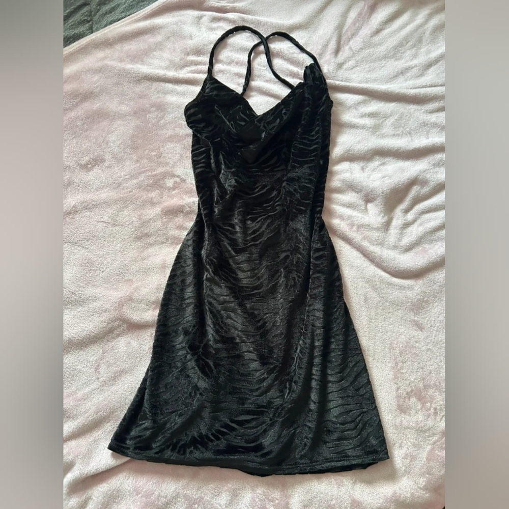 PrettyLittleThing Black Velvet Mini Slip Dress